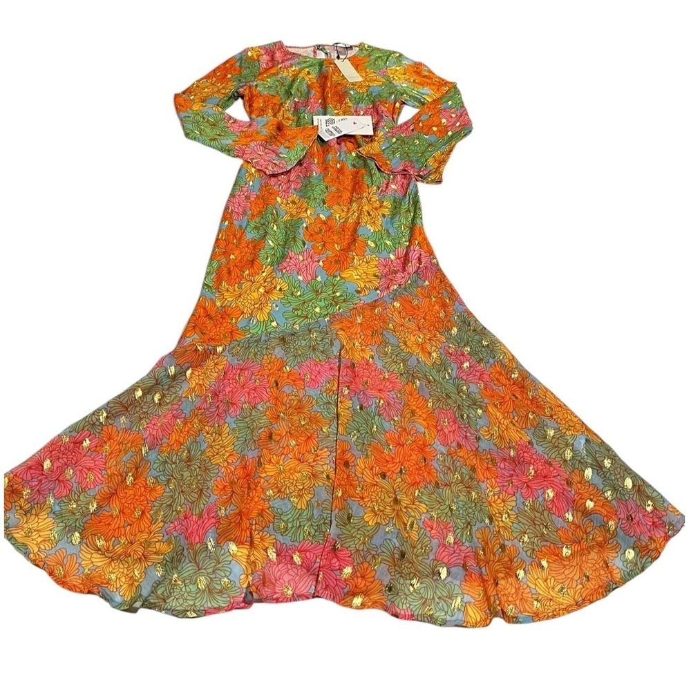 NWT Never Fully Dressed Floral Alaia Maxi Dress Gold Foil Multi Color US 10 - Picture 2 of 16